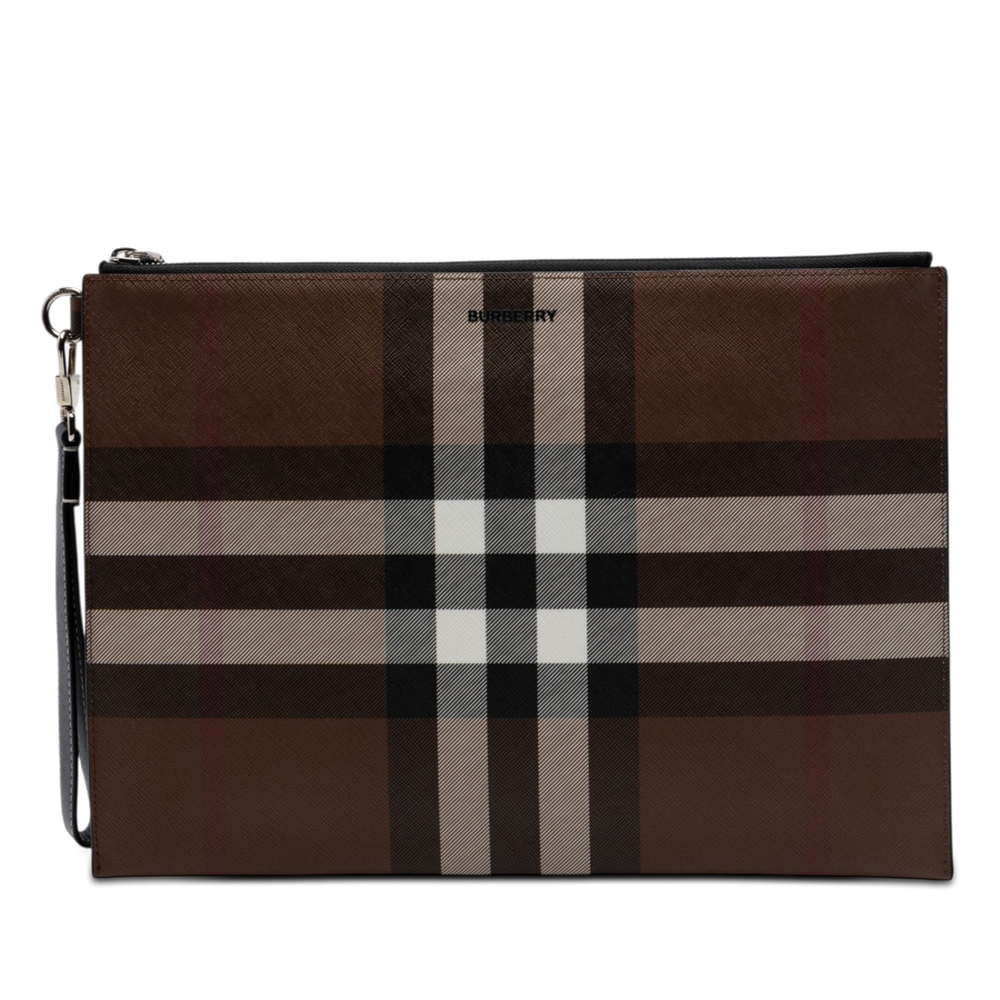 Pre-Loved Burberry Check Coated Canvas Zip Pouch - Picture 1 of 7